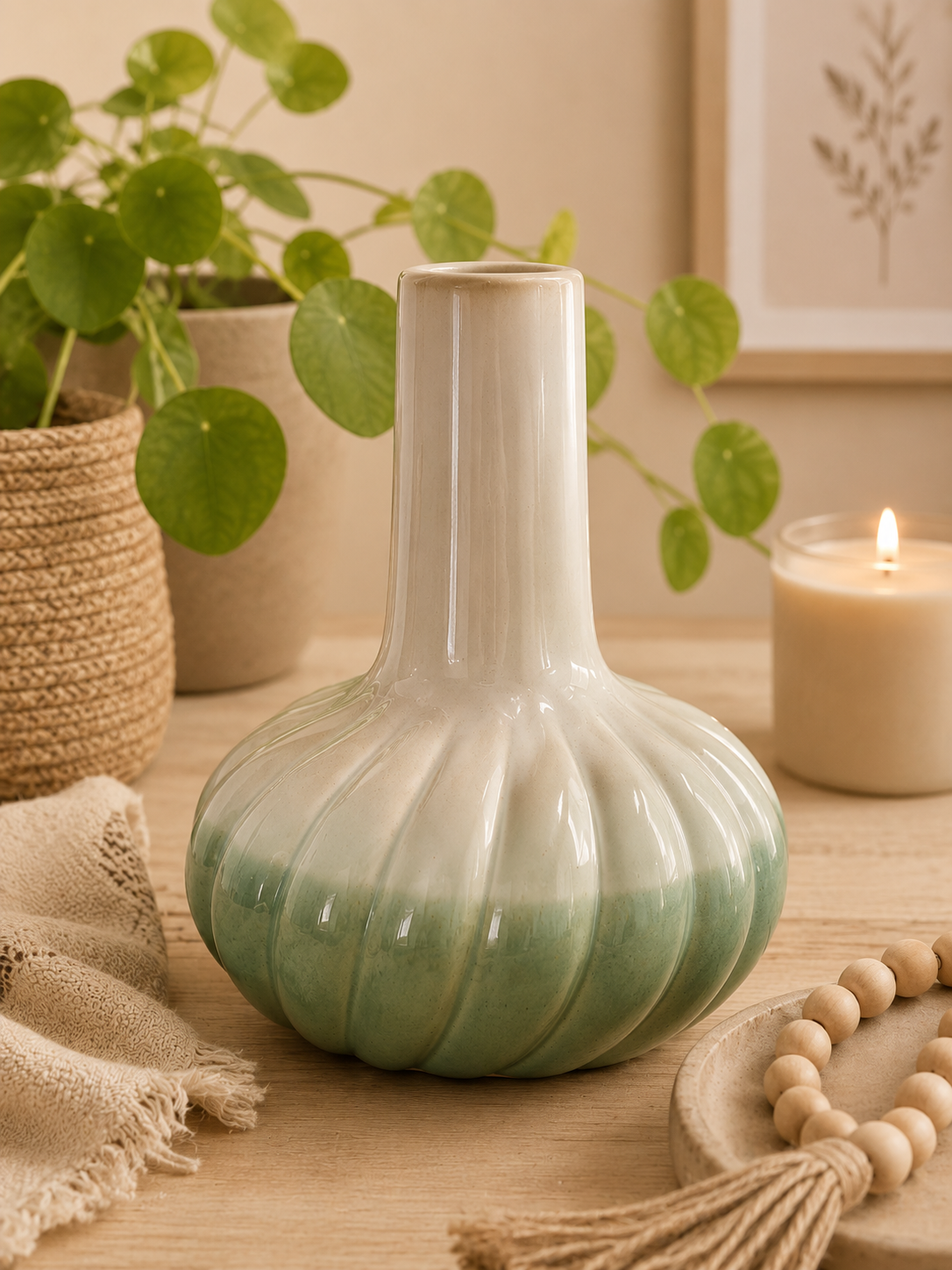 Florero de Cerámica decorativo Verde Sage.